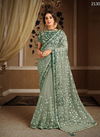 Sea Green Latest Fancy Designer Heavy Party wear Net Resham Zari And Cord Embroidery Work Saree Collection 21305